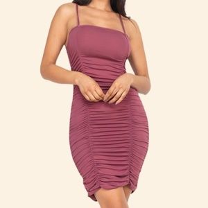 Mauve Dusty Rose Blush Pink Double Ruched Dress